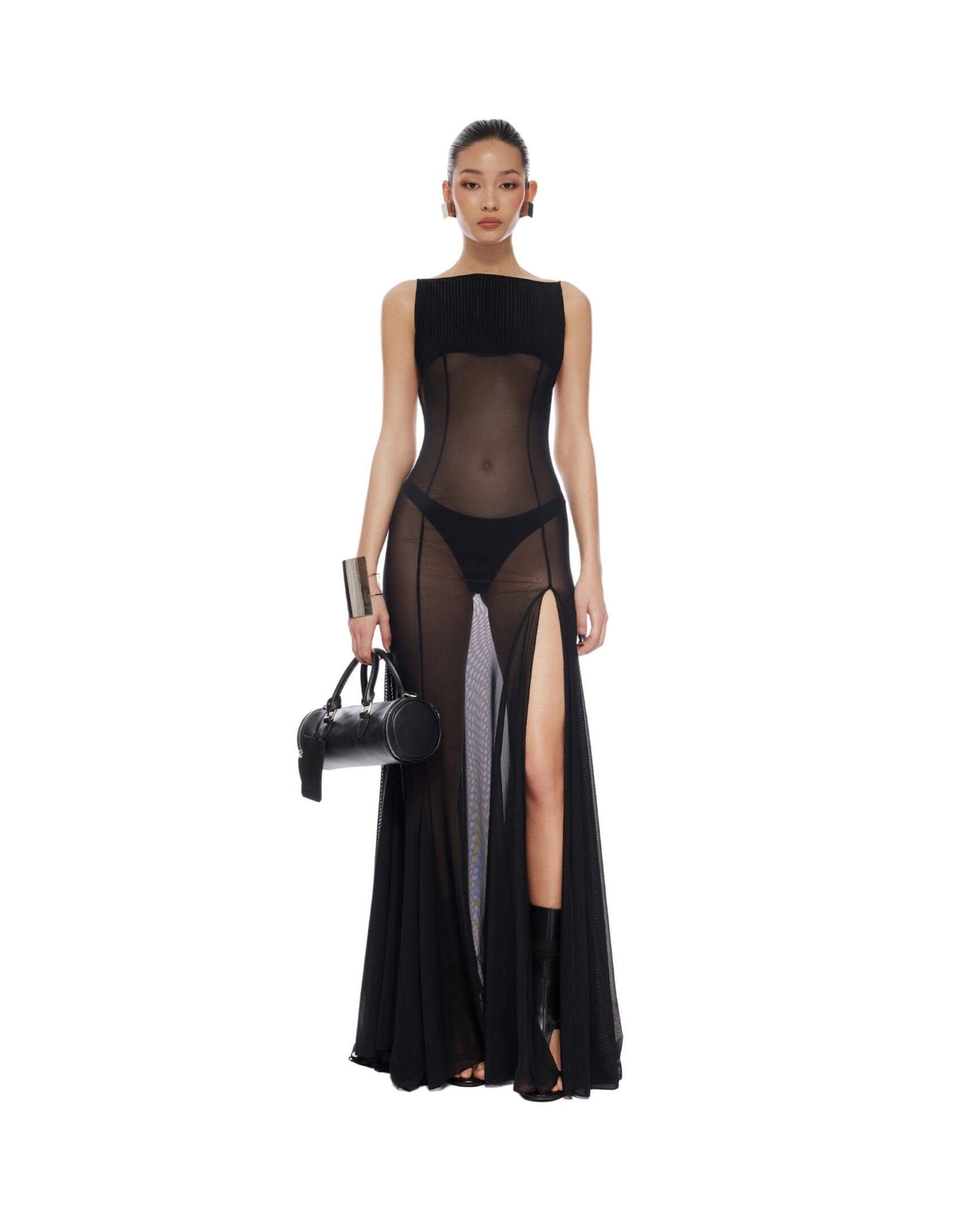 Molting Mesh Evening Gown